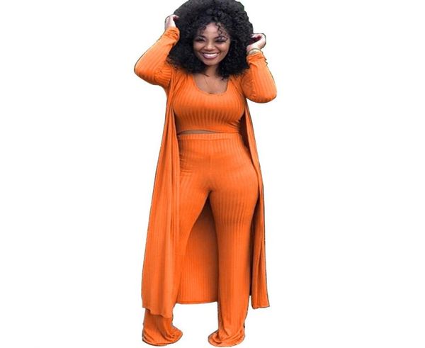 

autumn 3 three piece matching suit casual winter high elastic crop and wide leg pants and long cardigan women sets3512680, White