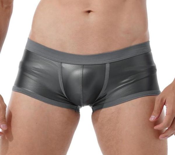 

men039s shorts mens faux leather boxer sports low waist swimming trunks swimwear bulge pouch elastic waistband underpantsmen02613574, White;black