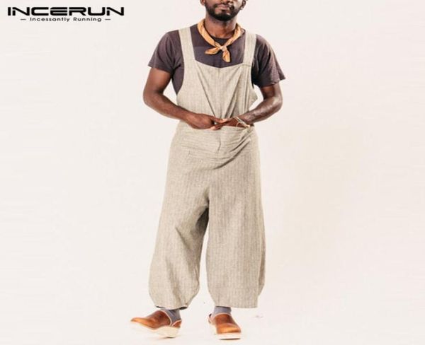 

brand plain fashion men jumpsuit rompers stripe wide leg pants baggy dungarees overalls pants hombre overalls casual jumpsuits v195944037, Black