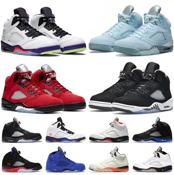 

5s basketball shoes men jumpman 5 bluebird moonlight raging red stealth 2.0 alternate grape what the anthracite metallic white cement mens s, Black