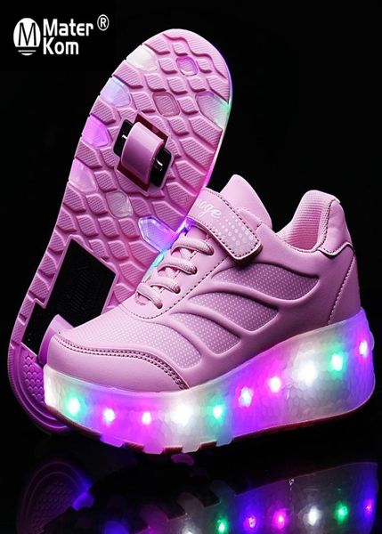 

size 2843 luminous roller sneakers for kids girls usb rechargeable led skate shoes with double wheels for children with lights y28747298, Black