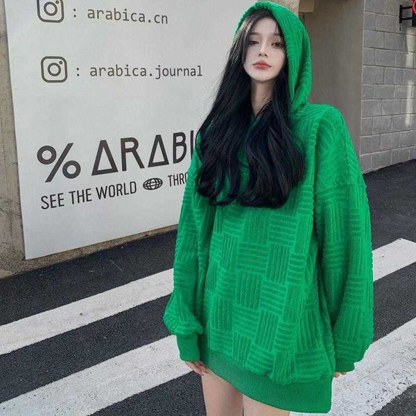 

bottega bv design sense niche green hoodie for women in spring and autumn 2021 new loose bf lazy style casual trend, Black