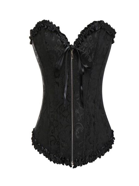 

gothic brocade corset black with zipper front and lace back whole retail 81079259295, Black;white