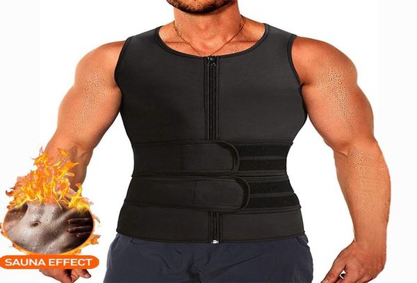 

men039s body shapers men neoprene zipper waist trainer vest tank abdomen trimmer slimming shaper corset with two belt sweat1847604, Black;brown