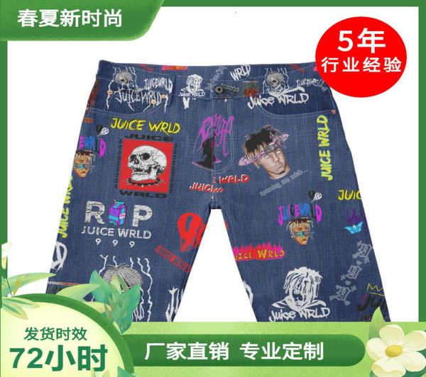 

new summer loose casual jeans juice wrld digital print denim shorts5159377, Blue