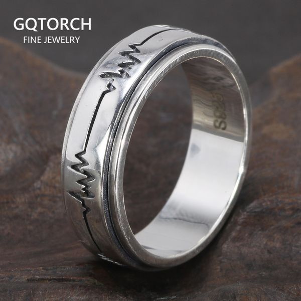 

wedding rings genuine 925 sterling silver spinner band ring rotating anti anxiety stress relieving men and women engraving ecg 230802, Slivery;golden