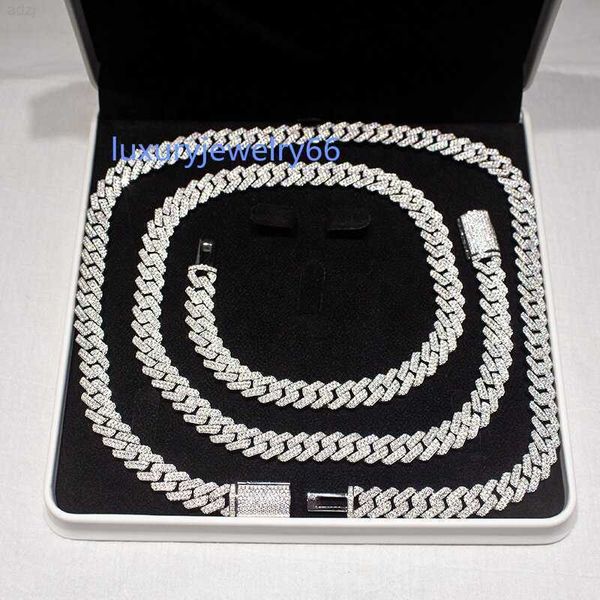 

15mm hip hop jewelry men vvs moissanite iced out cuban chain, Silver