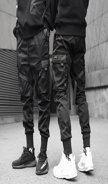 

men039s pants side pockets hip hop patchwork cargo fashion trousers5583510, Black