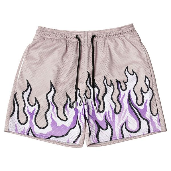 

mesh breathable men shorts gym basketball running quick-drying shorts baggy flame print fashion shorts new 2023 summer shorts, White;black
