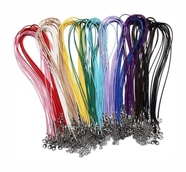 

100pcslot 18inch braided leather necklace chain cord rope with lobster claw clasp 15mm multi color waterproof woven wax chain fo4049637, Silver