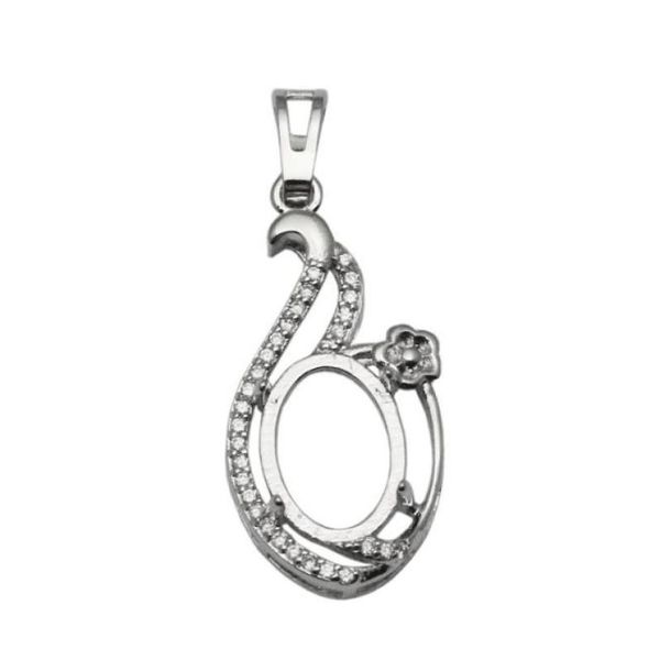 

beadsnice 8x13 mm oval cut vintage style semi mount silver 925 dangle pendant setting wedding pendant necklace handmade id 340632605424, Slivery;crystal