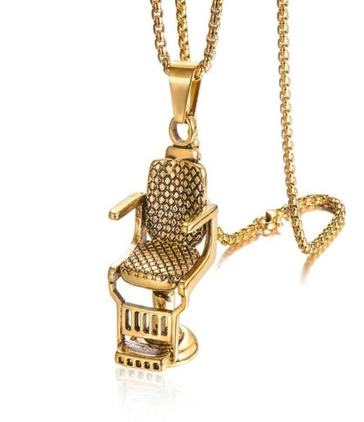 

hip hop rock titanium stainless steel barbershop sofa chair pendants necklace for men barber jewelry gold color 20092898267028857564, Silver