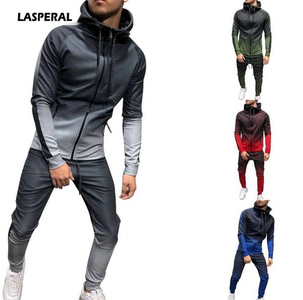 

lasperal zipper tracksuit men set sporting two pieces sweatsuit men clothe printed hooded hoodies jacket pants track suit male s5087656, Gray