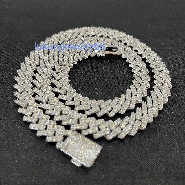 

10mm white gold iced out 925 sterling silver moissanite cuban chain