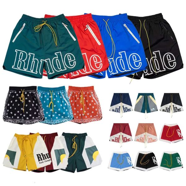 

rh designer men limited rhude shorts summer swim short knee length hip hop high street sports training beach pants mens elastic waist, White;black