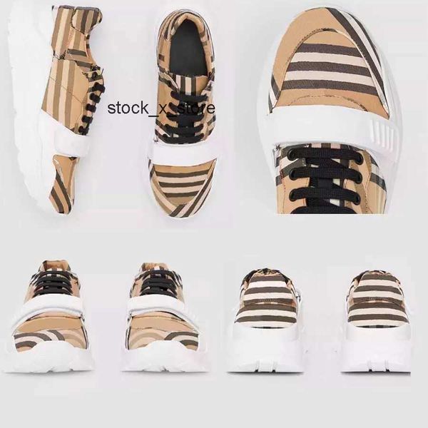 

b22 plaid trainer casual shoes burberies genuine leather vintage classic burbreries coachsneakers stripe shoes fashion luxury men brand and, Black