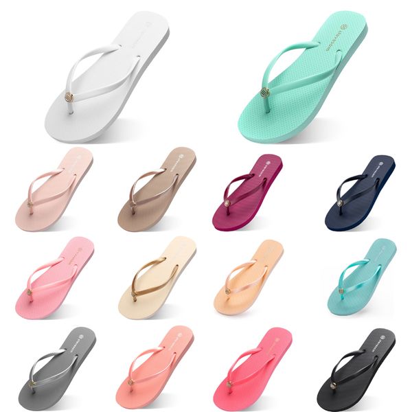 

2024 new summer beach slippers white green flat bottom flip-flops eur36-39, Black