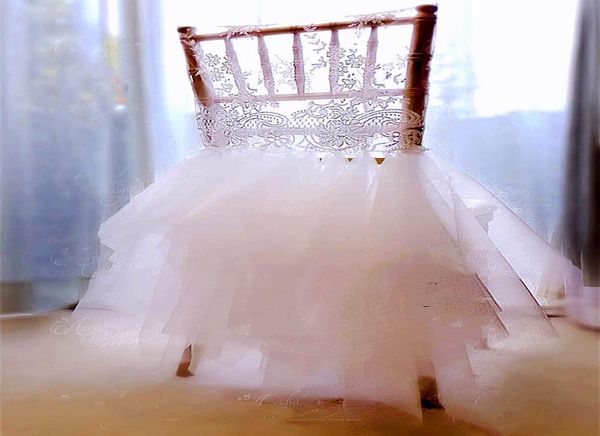 

2021 in stocks different colors wedding chair covers elegant lace tulle tutu chairs sashes decorations skirts zj0153224694