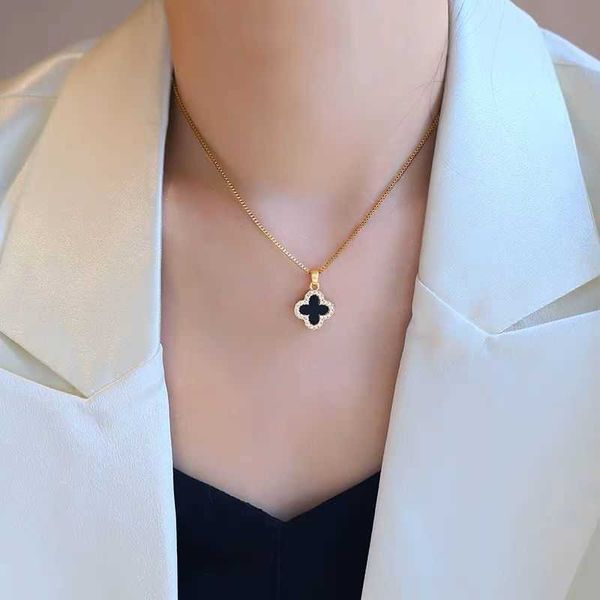 

the model wears more four-leaf clover necklaces women's sterling silver 925 double-sided niche design light luxury simple gift for frie