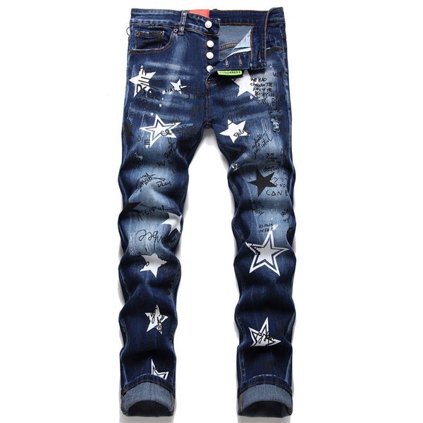 

2024 hiking pant ripped embroidery mens jeans hip hop high street brand pantalones vaqueros para hombre motorcycles close designer fitting s, Blue