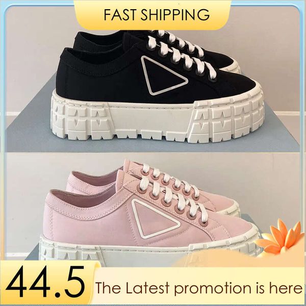 

double wheel nylon gabardine sneaker shoes chunky lightweight sole shoes for women white blue desert beige platform canvas prad s, Black