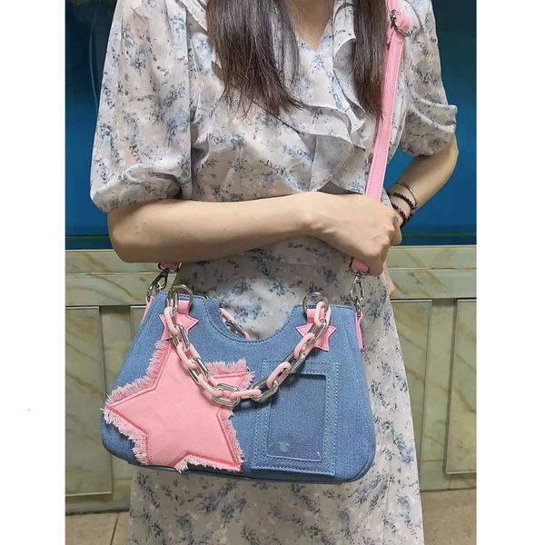 

evening bags fashion cool dark harajuku style denim bag y2k star chain tote bags single shoulder crossbody bag japanese style trend handbag
