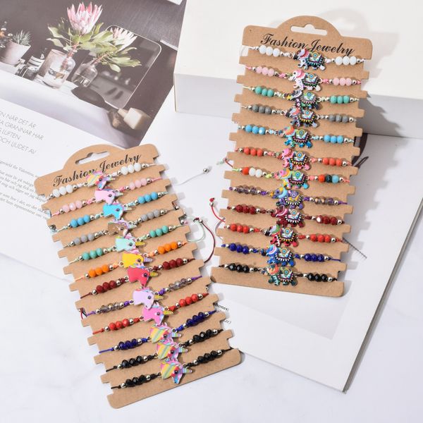 

12pcs fashion handmade unicorn flamingo butterfly turtle bee enamel bead bracelet set, Golden;silver