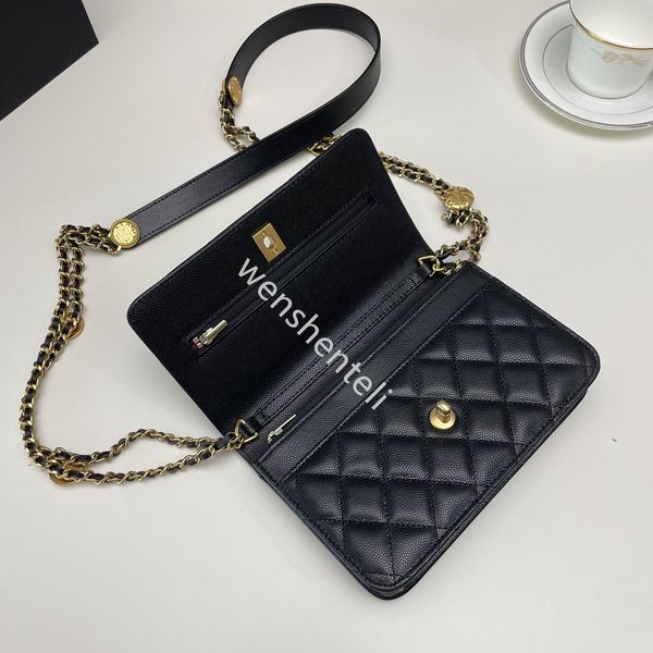 

5a classic woc caviar cowhide crossbody bag gold coin chain flip shoulder bags designer lychee pattern handbag womens leather clutch envelop