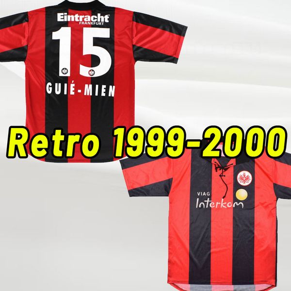 

1999 2000 eintracht frankfurt retro soccer jerseys 99 00 fjortoft heldt yang chen salou guie-mien vintage classic football shirt custom, Black;yellow