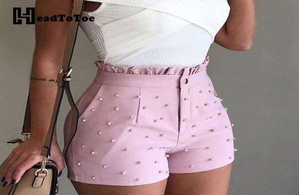

women summer high waist shorts ladies beading frill hem casual shorts pantalones cortos de mujer y2005091588675, White;black