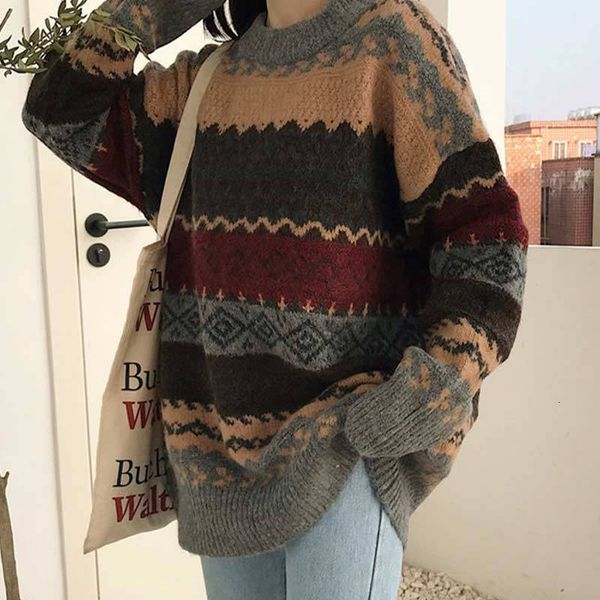 

women's sweaters vintage sweater pullover winter striped jumpers korean style loose knitwear casual pull femme 230803, White;black