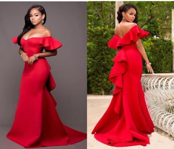 

gorgeous red mermaid bridesmaids dresses off the shoulder backless maid of honor floor length satin wedding party dress plus size 5015995, White;pink
