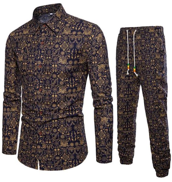 

casual men tracksuit men two pieces set new fashion sleeve shirt blouse autumn brand clothes pants sets feb68469554, Gray