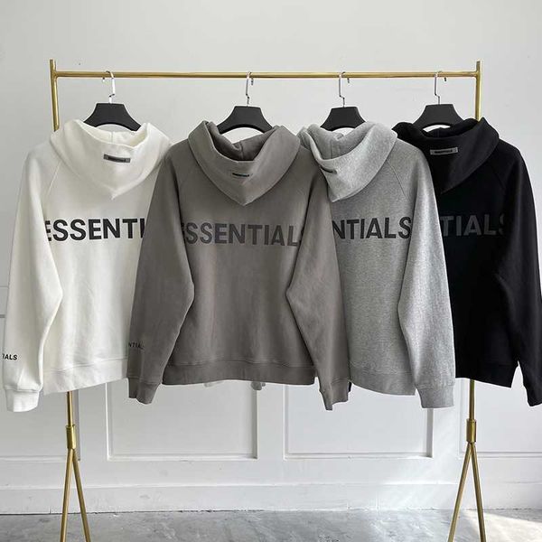 

oversized men's essentils zipper hoodies sweatshirt fashion reflective printed letter high street hip hop sweatshirts, Black