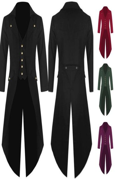 

men039s trench coats medieval costumes halloween cosplay clothing for men tuxedo long uniform dress renaissance cos male punk s6697660, Tan;black