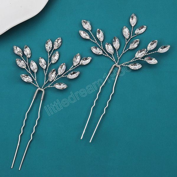 

bride hairpins clips for women wedding u-shaped hair accessories rhinestone silver color crowns lady prom hair jewelry, Slivery;golden