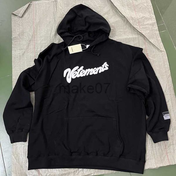 

men's hoodies sweatshirts oversize vetements hoodies foam letter print drawstring pullover embroidery letters vtm sweatshirts for men w, Black