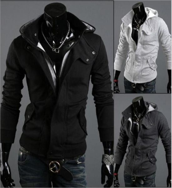

new fashion men039s casual hooded cardigan jacket coat man outerwear clothing 212 black dark gray light gray3956820, Black;brown
