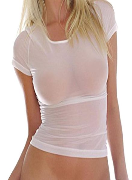 

women female clothes sheer seethrough gauze crop white transparent temptation erotic tshirt1682205