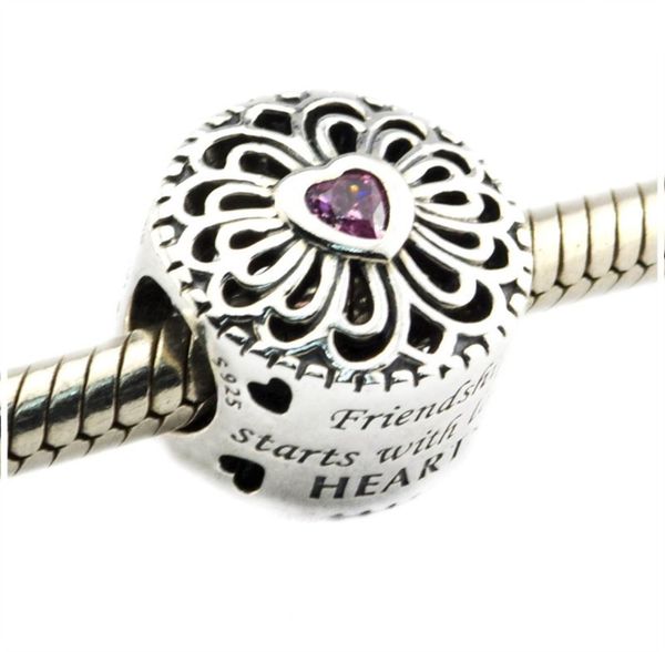 

love friendship charms beads authentic 925sterlingsilverjewelry pink crystal flower heart bead for diy brand bracelets making a5410918, Black