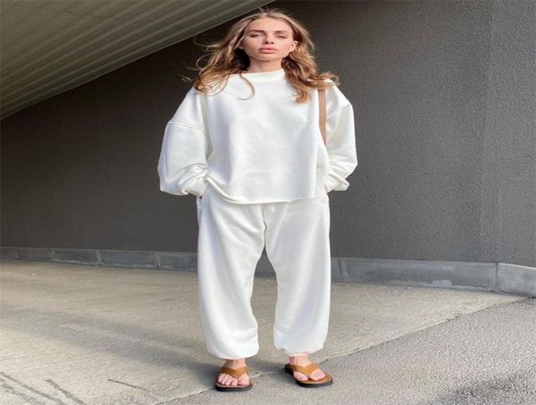 

women039s two piece pants fall clothes white lounge set cotton long sleeve woman tshirtspants sweatsuit matching sets 2 lounge4622135