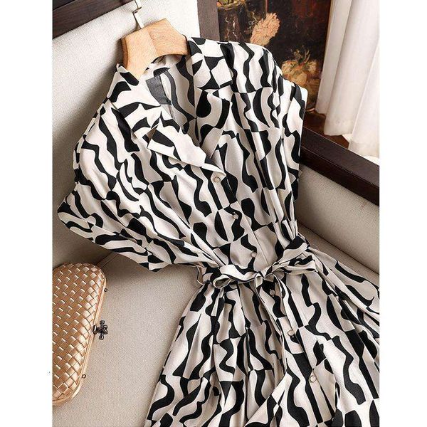 

high grade zebra striped light silk dress for women short sleeve summer, Black;gray