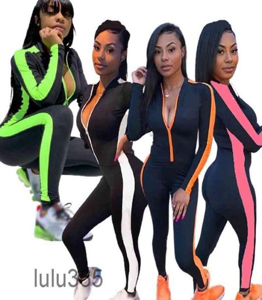 

2021 yoga outfits women one-piece set stitching zipper jumpsuits waist pants fitness leggings workout sports running leggings 3656526050, Black;white