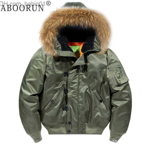 

men's down parkas aboorun men ma1 bomber jackets winter cotton padded coats fur hooded windbreaker parka male outerwear t230803, Black