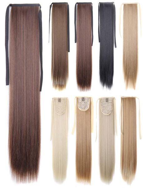 

22 inches high temperature fiber straight synthetic clip in drawstring ponytail hairpieces for women hair extension high temperatu2861095, Black