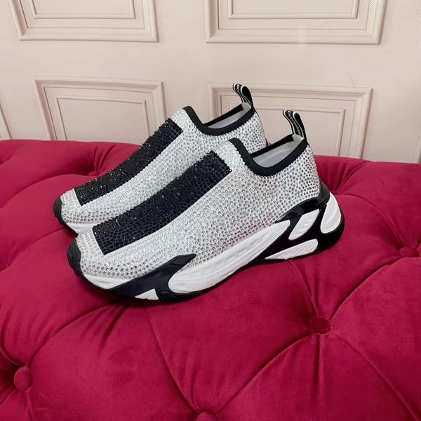 

stretch mesh wave sneakers designer shoes mens slip-on shoes training rhinestones crystals slip-on sneaker black white glitter runner 05