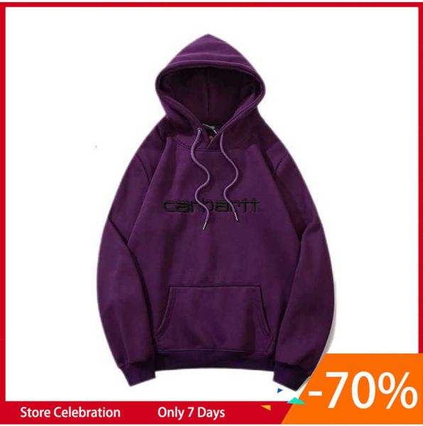 

nzij 2023 new men's hoodies sweatshirt north america brand carhart classic letter embroidery and women's loose hooded plush motion, Black