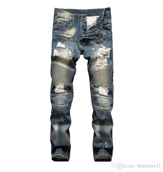 

fashion new men jeans cool mens distressed ripped jeans fashion designer straight motorcycle biker jeans causal denim pants street4387713, Blue