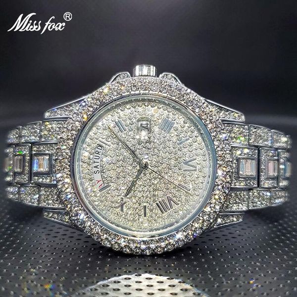 

relogio masculino luxury miss ice out diamond watch multifunction day date adjust calendar quartz watches for men dro 220325, Slivery;brown