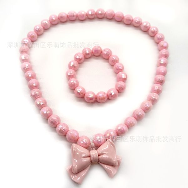 

acrylic bow necklace bracelet accessories candy beads princess gift, Silver